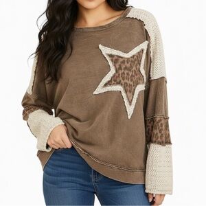 J Her Mineral Washed Leopard Cheetah Star Patched Top Small